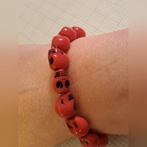Bold Red Skull Bead Bracelet